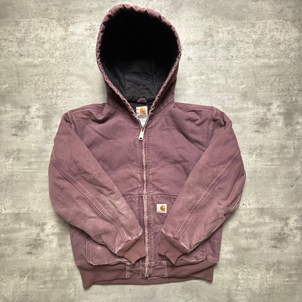 Carhartt WJ130 DPK Active Jacket Small Plum Faded Canvas Hooded Workwear Coat